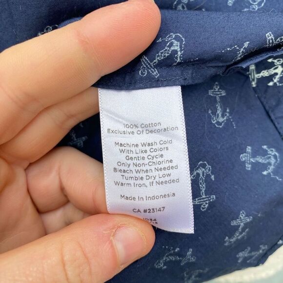 Talbots Navy Blue Anchor Print Button Up Blouse Top - Picture 6 of 6